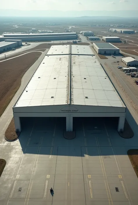 Vue paysage d’un hangar de longueur 25 mètres et de hauteur 3 mètres cloisonné avec deux entrées