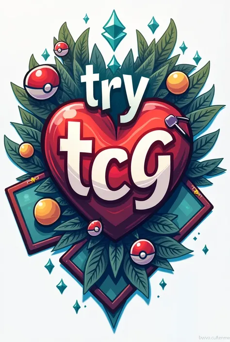 Simple written logo "try tcg" with a holter, pokeballs and cards