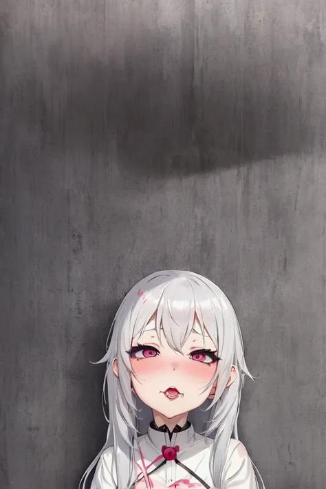 anime girl with long gray hair and a white shirt, , seductive anime girl, ahegao, guweiz, cute anime girl, anime girl, anime style 4 k, ahegao face, guweiz on pixiv artstation,  in dress, 4 k manga wallpaper, pretty anime girl, (anime girl), child