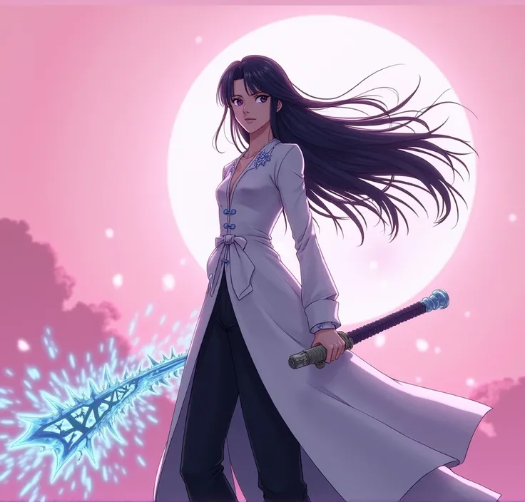 Rukia bankai from bleach with a pink background