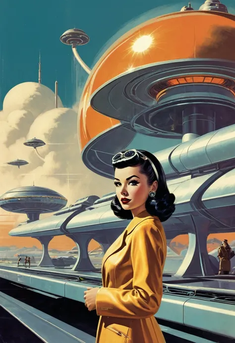 Atompunk illustation, "Say my name, say my name, when no one is around you.", retro-futuristic, atomic age aesthetics, sleek lines, metallic textures, futuristic technology, optimism, energy, pulp cover, aidmaMJ6.1