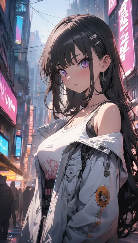 ((masterpiece)), ((Best Quality)), (anime:1.3), (Super Detail:1.2), (High resolution:1.3), (Professional photography:1.4),Lo-fi style girl in cyberpunk city  