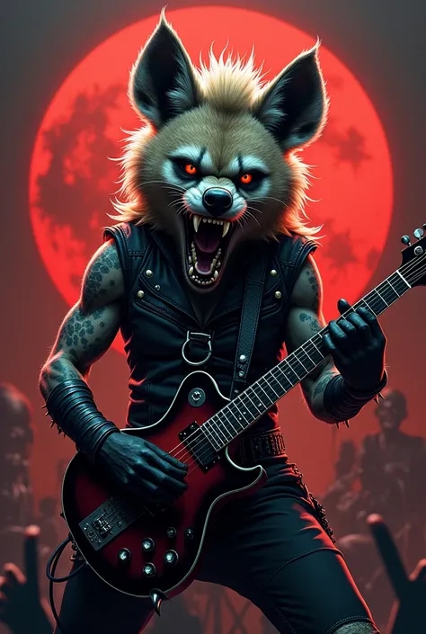  A hyena,heavy metal style, singing, como logotipo,rock band,  with the name of 5 series E