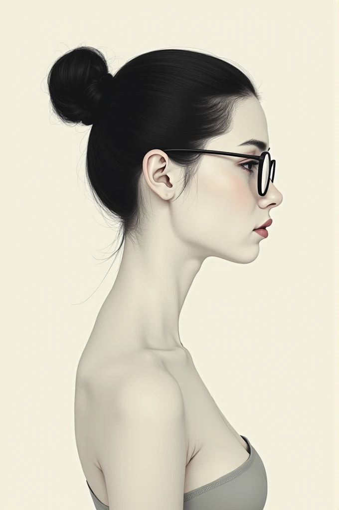 woman,small,Tie your hair up tight,Wear Asian glasses,No clothes