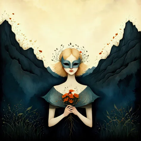 a whimsical watercolor painting by andy kehoe and tracy grimwood, catrin welz-stein .a young woman with blond hair energetically...