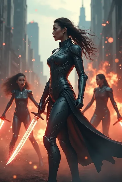 a human, People fighting with super powers that are women and that are people fighting from a distance that have a suit and have a katana but that the woman is not attached to my image