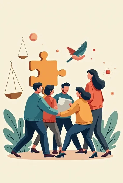 For Group 5, who drew the competence "Know how to take responsibility", the image can be composed of elements that symbolize commitment and leadership. One suggestion would be a group of people carrying a large piece of a puzzle together., with one of the ...