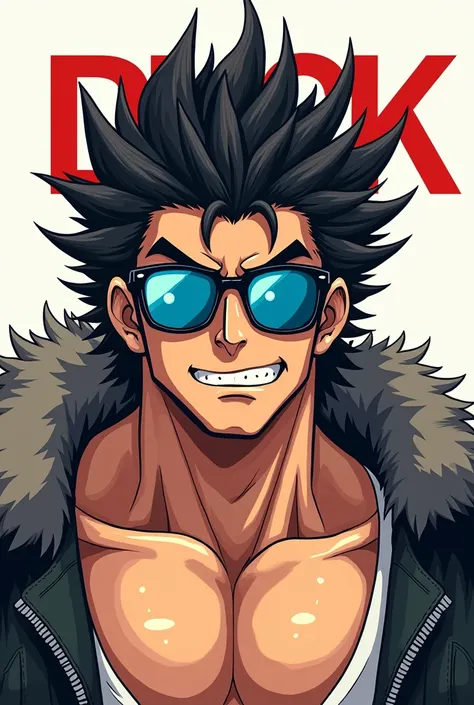 Don&#39;t draw me realistically, draw me like an anime character. I&#39;m going to use it for my YouTube profile. Draw me a manly character wearing blue sunglasses. I&#39;d like him to have some animal-like hair on his body. Draw the character so that only...