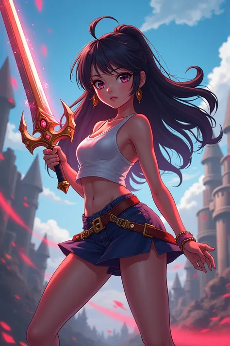 A IND anime girl carrying a sword 