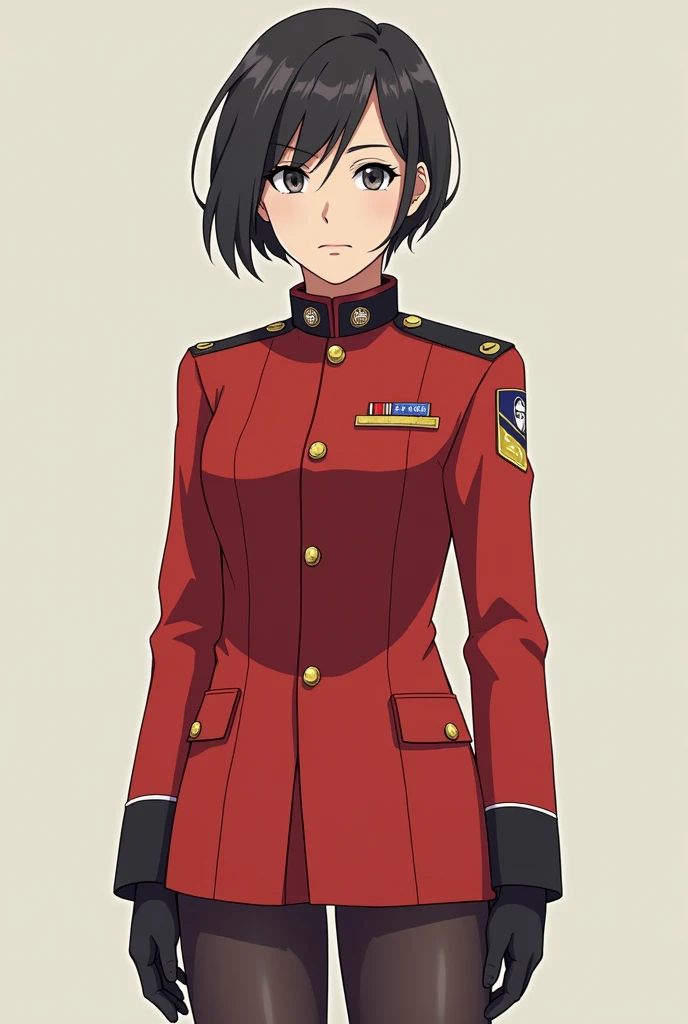 Girl in red and white military uniform 