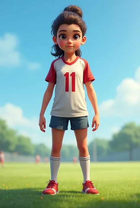 One  girl who stand in ground and wearing jersey no.11 