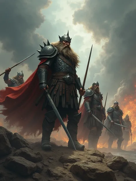 Interpretation of Ragnarök with Viking warriors 