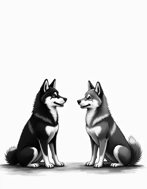 Two black and white Shiba Inu dogs