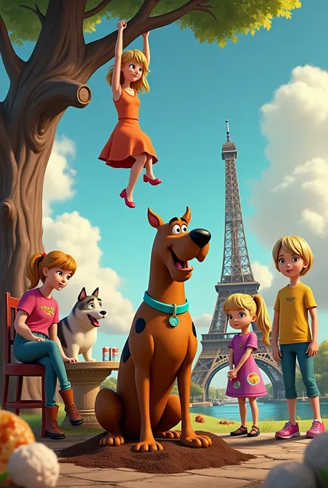 Merge ice cream and dogs with yogurt and cats in Paris with the Statue of Liberty with the Scooby Doo gang with garlic pizza and a cottonwood tree with Velma from Scooby-Doo hanging from it eating peanut butter with Taylor, Swift, and JoJo Siwa with a big ...