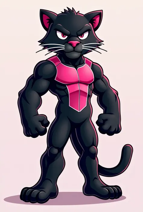 create a mascot image for a 5th grade elementary school class interclass, a black panther in a black and pink uniform