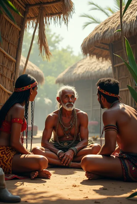 Wayuu indigenous community talking and there being peace, that shows a wise old man