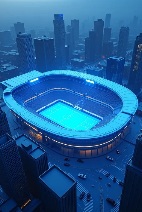 Create a stadium that is medium sized and blue 