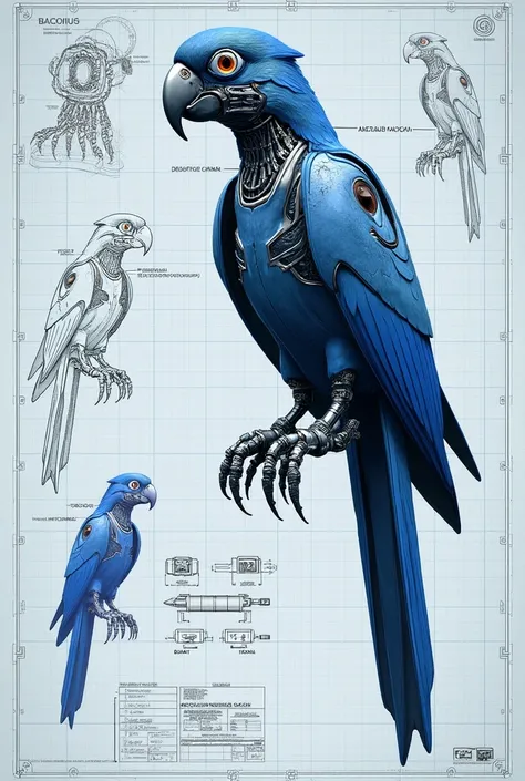 blueprint of a macaw cyborg



