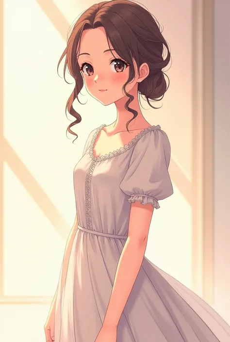 Make the image of a beautiful girl in a simple Victorian era dress, with pink tones that are easy to draw in anime style 
