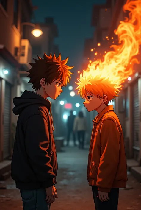 Katekyo Hitman Reborn! Live-Action, Tsuna with orange Flame on the forehead vs Korean Boy with reddish-brown Flame on the forehead