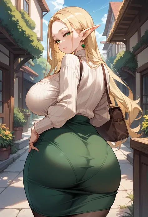 masterpiece,high resolution,best quality,8k
(mature woman,adult elf,voluptuous figure,super big breasts,huge hip)
(blonde straig...