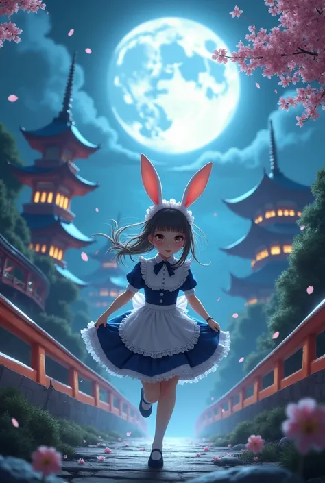 　Japanese beautiful underworld bunny maid girl、 Running in the moonlight