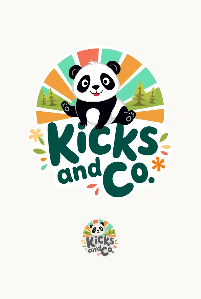 Create me a logo with the name Kicks and co and inside a baby panda that says something positive in Spanish