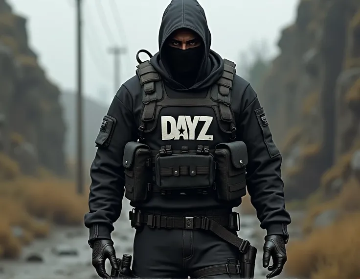 soldier dressed in black with a shirt saying dayz