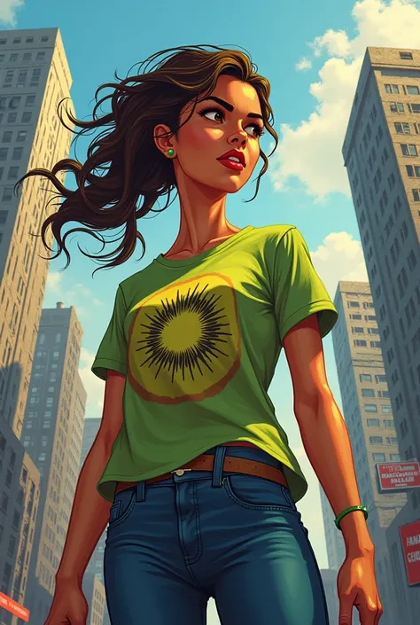 A never quitting lady with 🥝 on her t shirt 