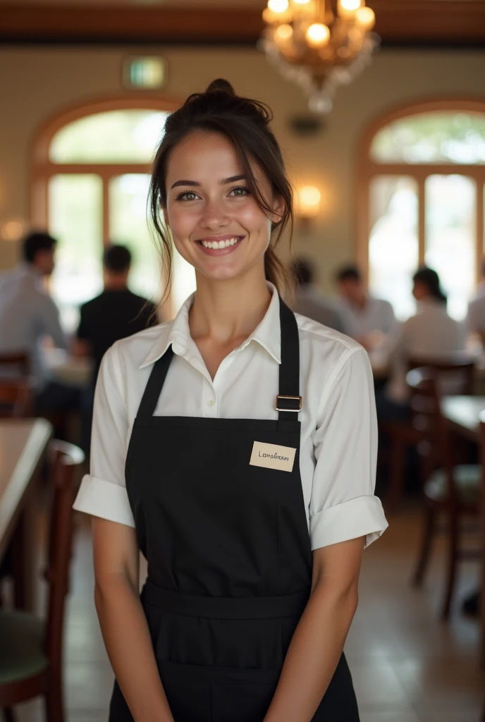 Create a photo of a very cute ordinary waitress 