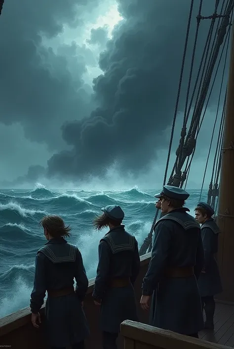 sailors afraid of a dark and scary cloud in the sky