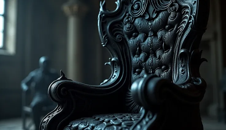 4k resolution, black furniture in French medieval style, demonic royal throne, close up image of throne