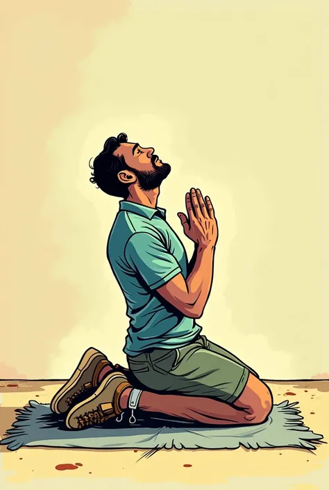 Man prays on his knees to God and his body is sideways,comic