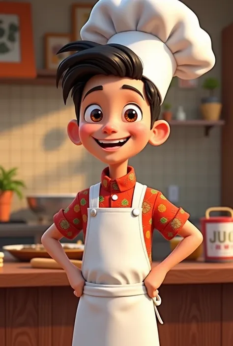 disney pixar style, without a beard, Glasses, young chef in aprons