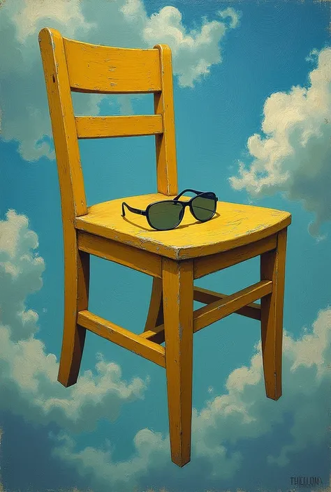 Van Gogh&#39;s chair flying with a pair of sunglasses on the seat.