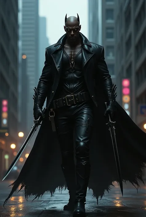 Make a real image of the character Blade the vampire hunter, above write TFSampaio
