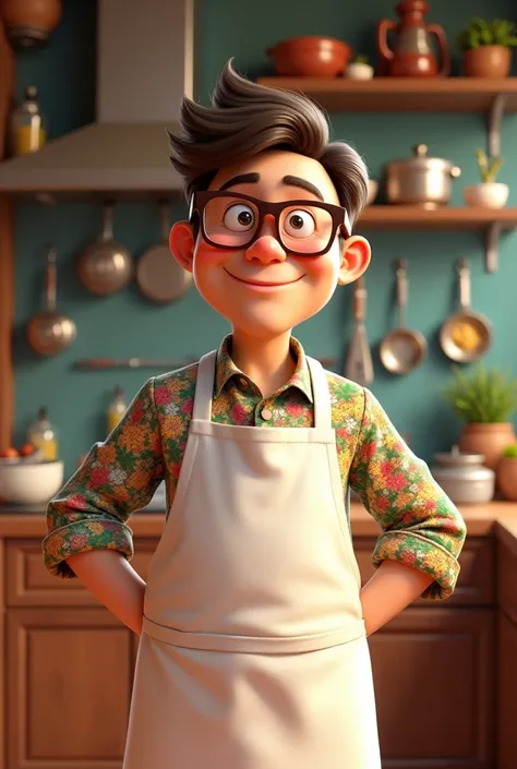 disney pixar style, Glasses, male chef in aprons