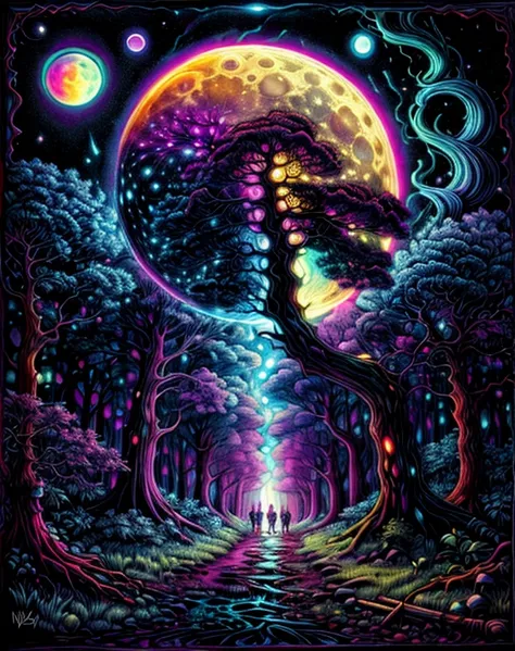 masterpiece, beautiful psychedelic moon, black light painting PsyAI