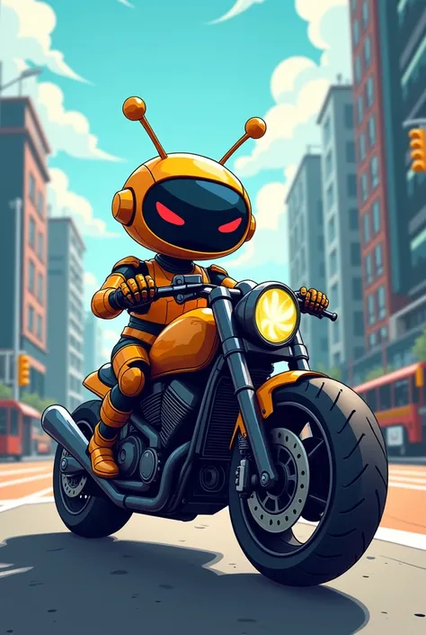 Bugdroid (Android mobile mascot the bot) on top of a motorcycle