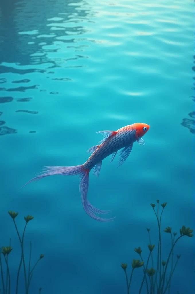 Single fish in the blue pond 