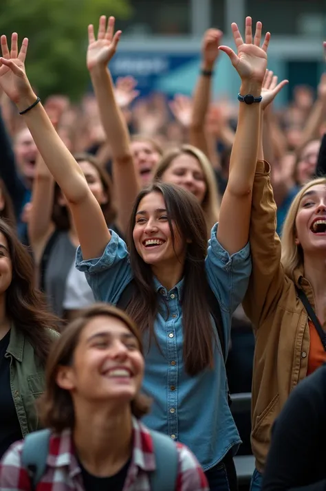 Post from a university page where many students appear raising their hands