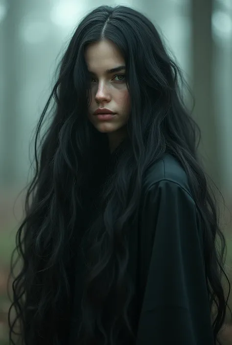 Very very long hair, super long hair, long hair over face, woman