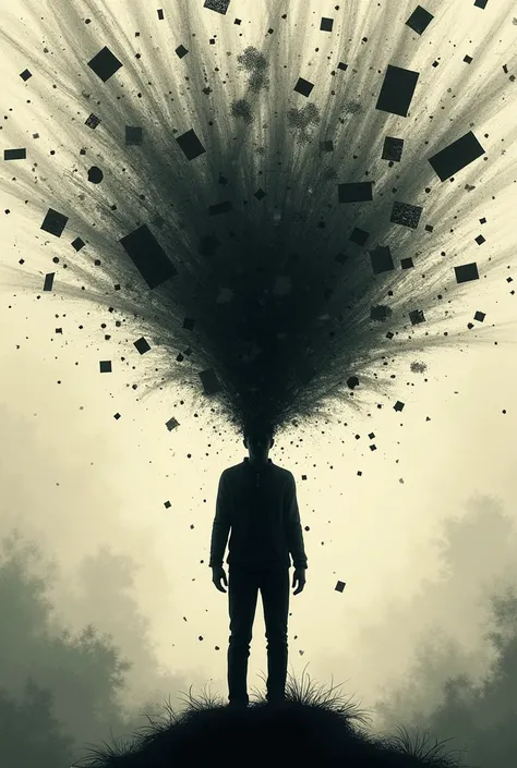 Silhouette of a person surrounded by random thoughts 