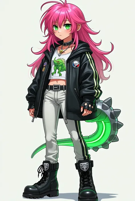 W.dino is a  with a rebellious and messy look that reflects her chaotic but energetic personality. Her hair is long, a deep pink color, and always disheveled, with strands falling haphazardly over her face. She often wears it loose, although she can someti...