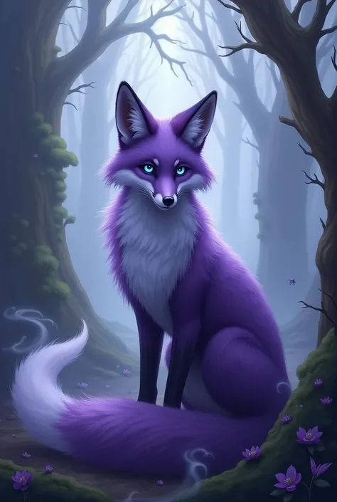 A purple fox with blue eyes
