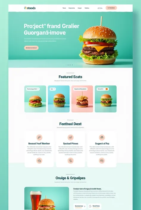 Create a layout for a website that sells cheap food, of cyan and white colors