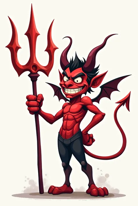 Show me a picture where there is a devil dressed in black with his trident in cartoon mode 