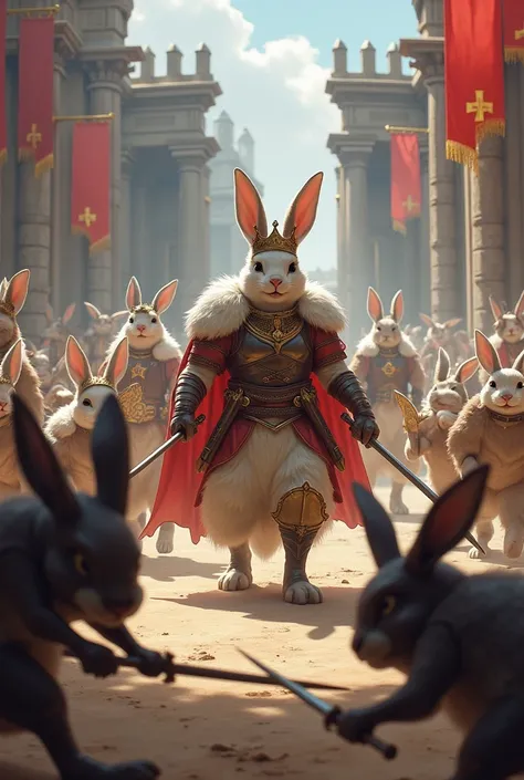 warrior rabbits king full are fighting in the arena