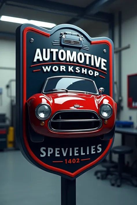 Automotive workshop shield, and 3d, with the leading car specialties