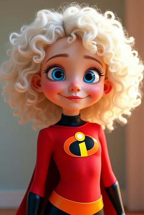 Pixar white curly girl in Incredibles outfit 